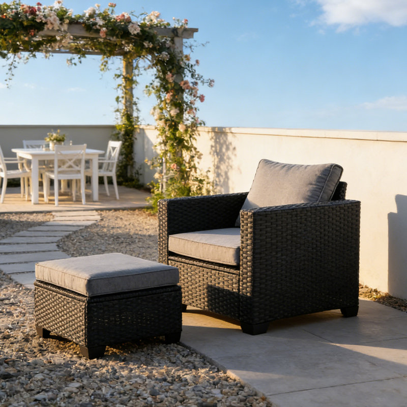 Outdoor Wicker Patio Chair with Ottoman