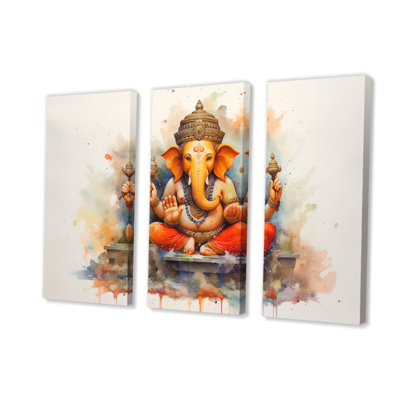 «Vibrant Hinduisim Elephant II» sur toile, reproduction de 3 pièces