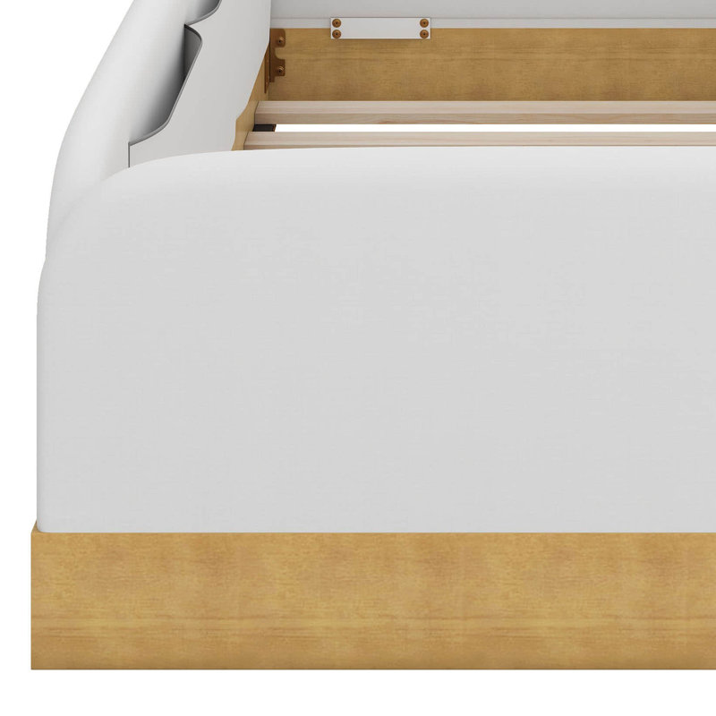 Lit plateforme simple pour enfants, lit plateforme tapissier en velours avec sacs de rangement latéraux, barrières de sécurité