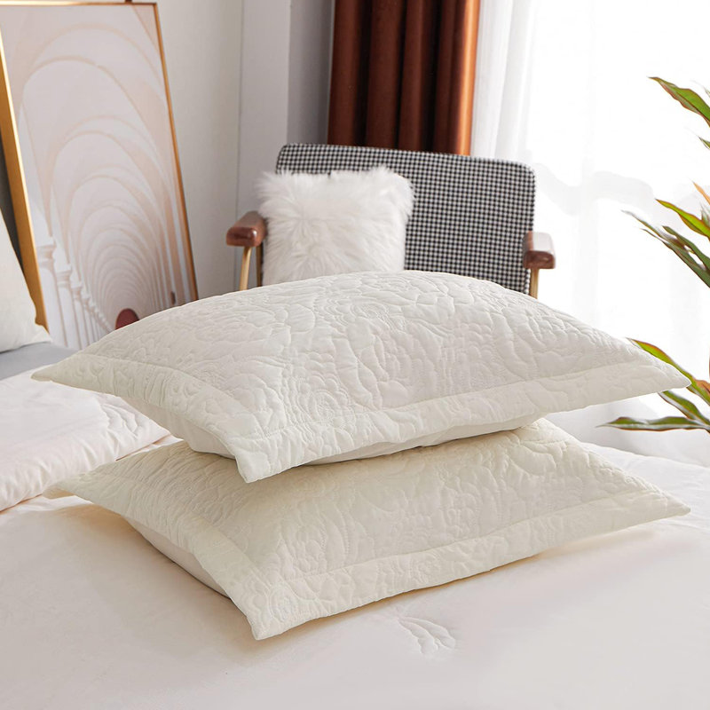 Taies décoratives matelassées à motif floral pour lit, 20 po x 36 po, Blanc cassé / pivoine