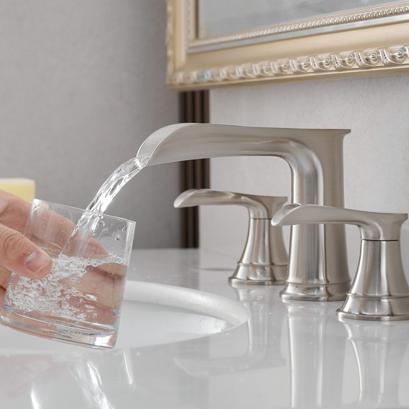 Bathroom Faucets For Sink 3 Hole Brushed Nickel 8 Inch Widespread Bathroom Sink Faucet With Pop Up Drain Double Lever Handle Faucet Bathroom Vanity Faucet Basin Mixer Tap Faucet With Hose