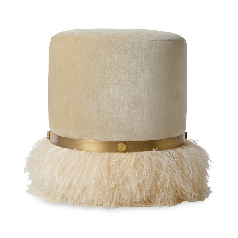 Ostrich Fluff Pouf, Porcelain/Cream