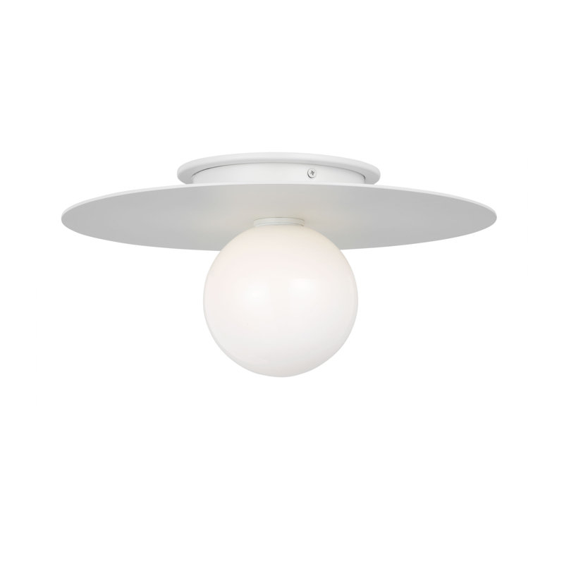 Milk Glass Shade Flush Mount, 6.375" H x 14" W x 14" D