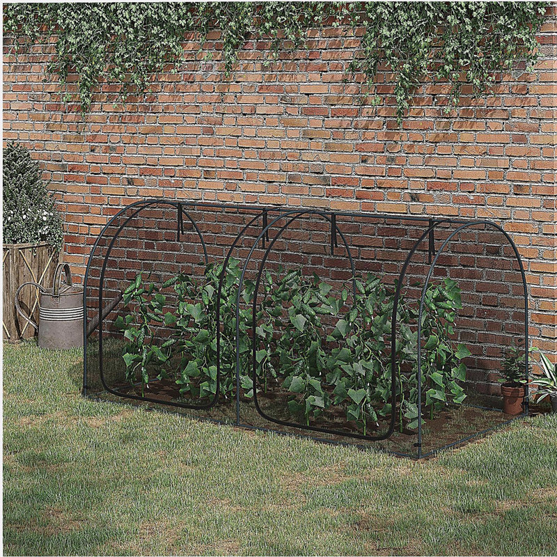 Outsunny 8' x 4' Crop Cage, Plant Protection Tent with Two Zippered Doors, Storage Bag and 4 Ground Stakes, for Garden, Yard, Lawn, Black