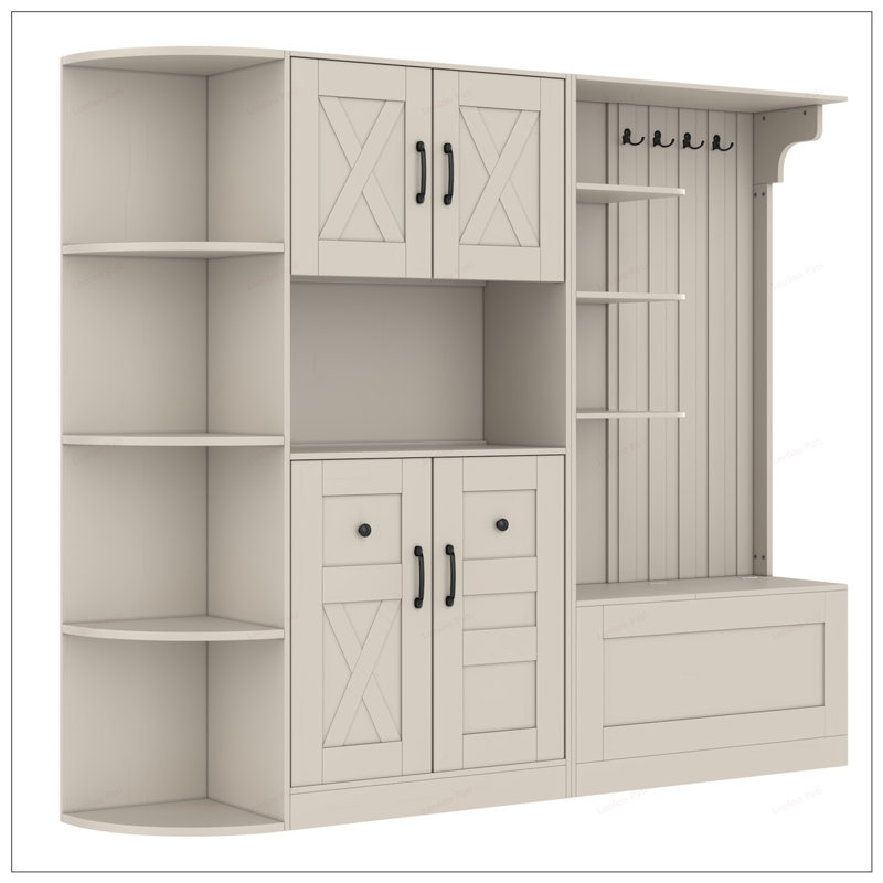 Multifunctional Left-Right Hall Cabinet with Storage and Hooks, Ideal for Living Room, Kitchen, and Hallway Organization