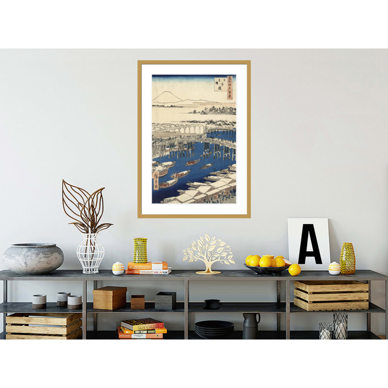 Nihonbashi défrichant après la neige par Andô Hiroshige - impression giclée encadrée, H 41,5 po x l 29,74 po
