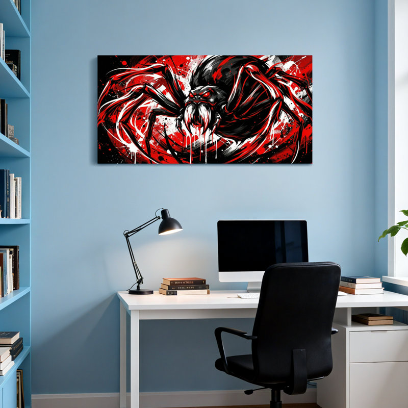 Animaux, art araignée, rouge, noir, blanc, H 20 po x l 40 po