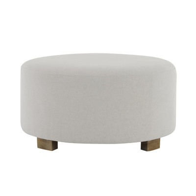 White Fabric Round Ottoman   With Wooden Legs, Modern Minimalist Ottoman