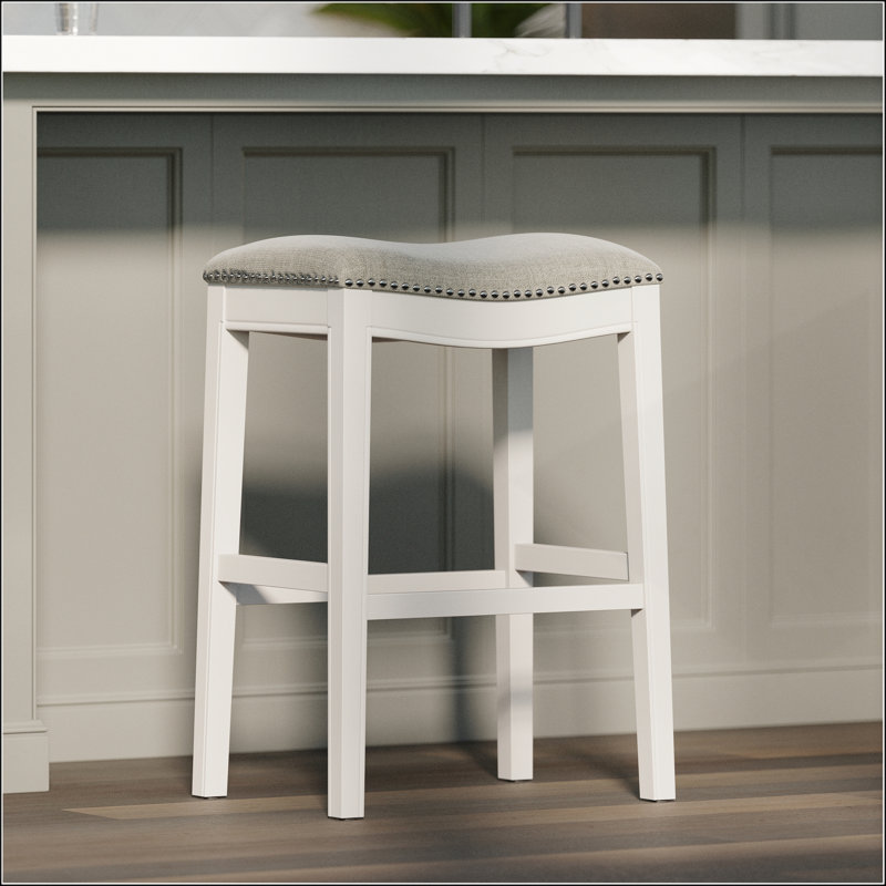 31in. Bar-Height Backless Wood Saddle-Seat Stool(1PC), White
