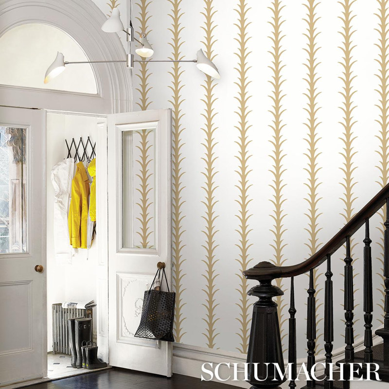 Acanthus Stripe Wallpaper, Gold/Ivory