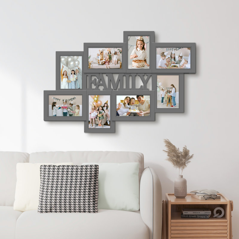 8 cadres de collage photo de famille pour décoration murale, Gris