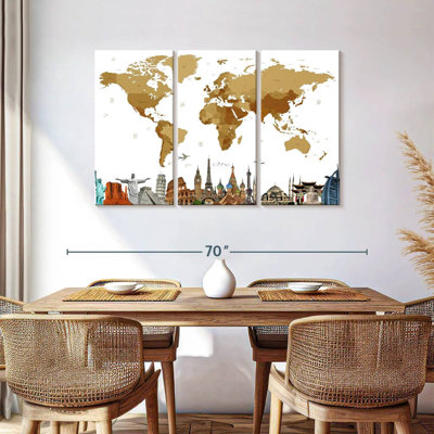 Carte du monde en bronze 3 pièces