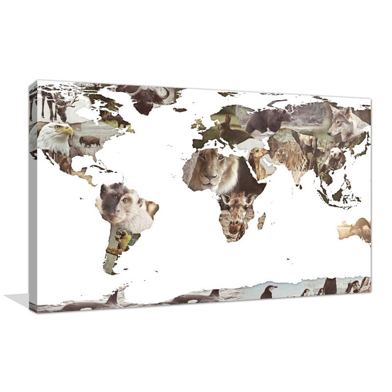 «World Animals Map», impression, Toile tendue, H 18 po x l 30 po x P 1 po