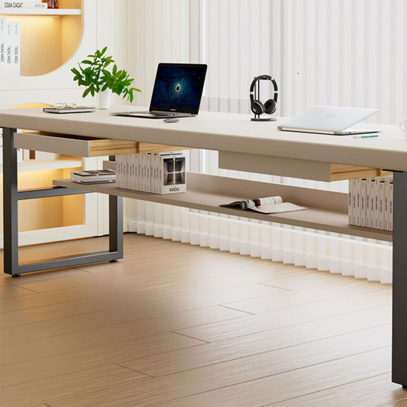 White solid wood study desk Double desk with Drawers, 29.53" H x 62.99" W x 23.62" D