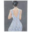 Toile, femme, salon, art mural encadré avec robe en tissu bleu 3D et bijoux dorés