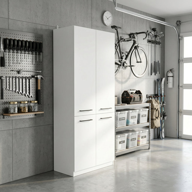 4 Door Garage Cabinet With 2 Laundry Hamper