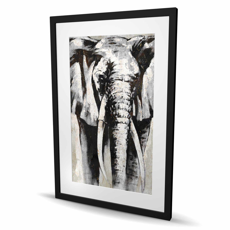 Grayscale Elephant - Framed Matted Print for Home Decor