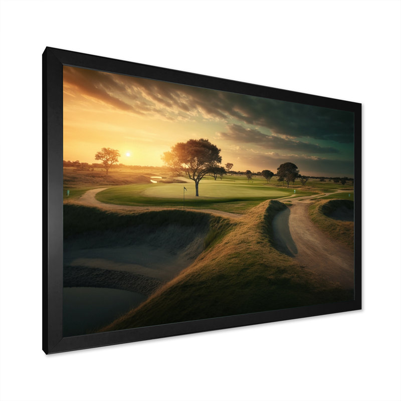 «Golf Course at Sunset II», reproduction sur toile, Cadre photo noir, L 32 po x H 24 po