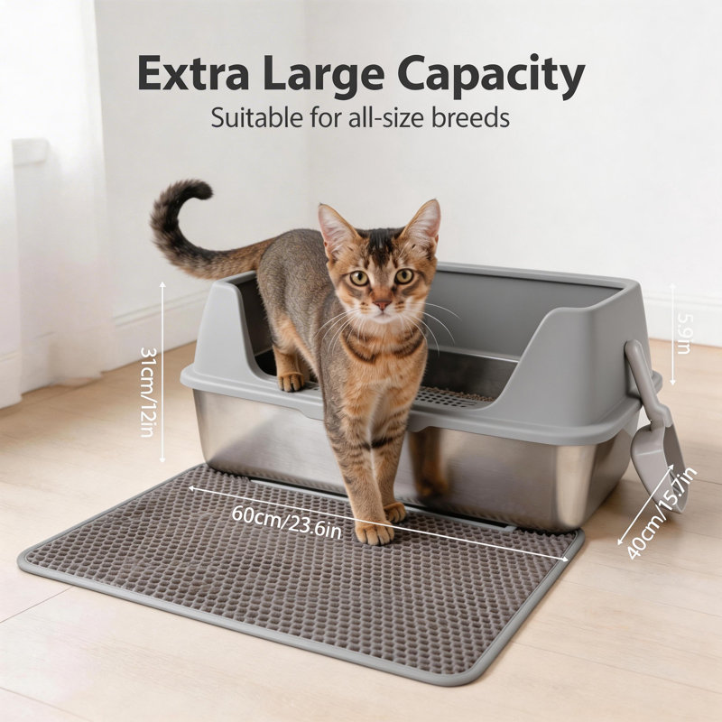 Litière pour chat en acier inoxydable Go Fresh MeowLoo, gris, Gris