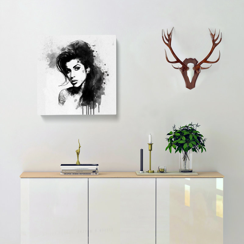 Amy Winehouse Ink Wash - No Frame Print, 50cm H x 50cm W x 3cm D