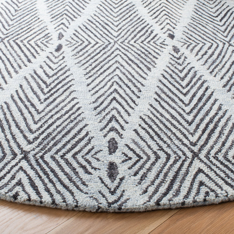 Micro-Loop Hand Tufted Wool/Cotton Geometric Rug in Light Blue/Charcoal, Rectangle 8' x 10'