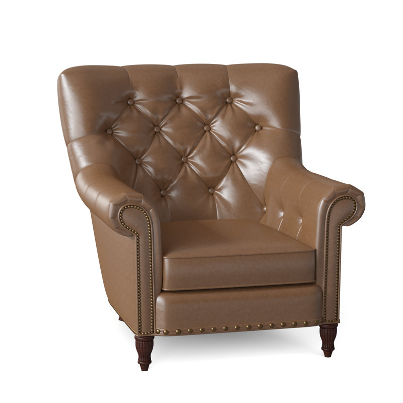 Kirby Leather Club Chair, Outsider Raven Genuine Leather, Mahogany, #9 & #54 French Natural