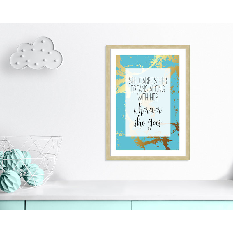 Wherever She Goes' Framed Art, 36.5" H x 26.5" W x 0.63" D, Champagne Flat Framed