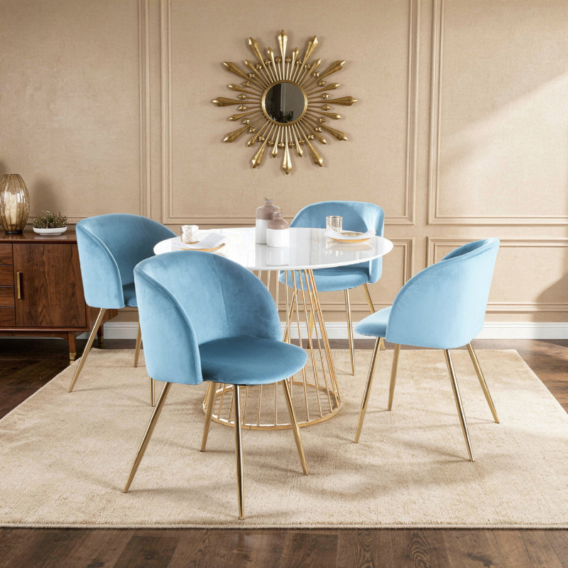 Chaise parsons rembourrée en velours Terrance, Or, Bleu pâle
