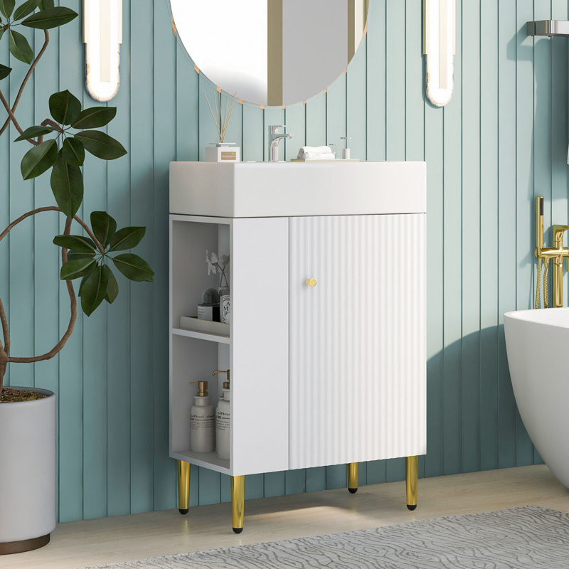 Meuble-lavabo sur pied simple 12,1 po avec plateau en résine Shalethia
