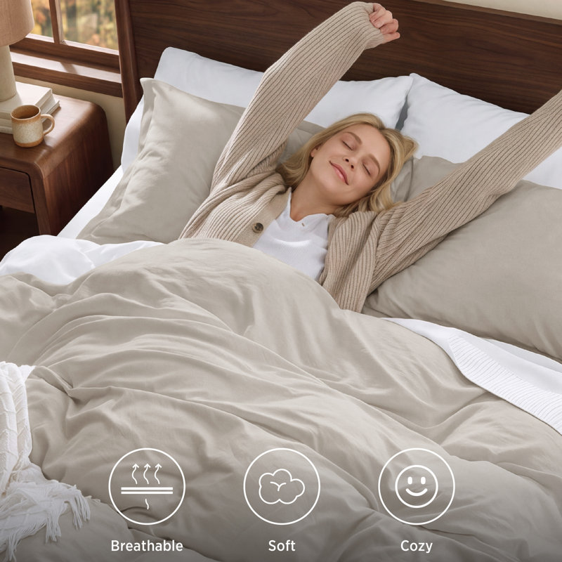 Bedsure Microfiber Duvet Cover Oversized King Size - Prewashed Cotton-Like Extra Soft Bedding Set (Set of 3), Linen