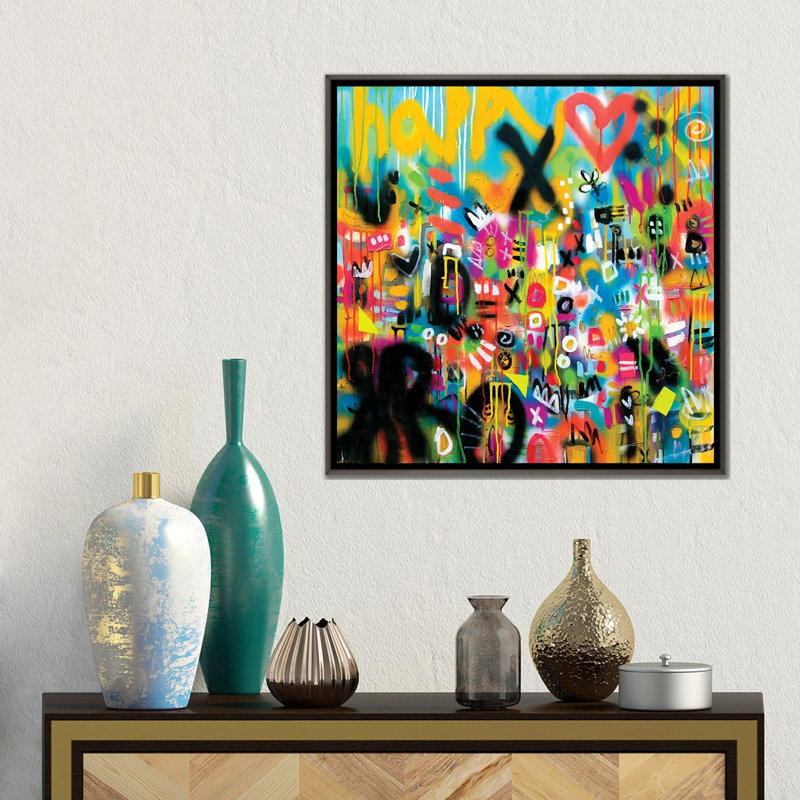«Happy Heart», reproduction d'art murale encadrée, Gris, Reproduction encadrée sans passe-partout, H 18 po x l 18 po