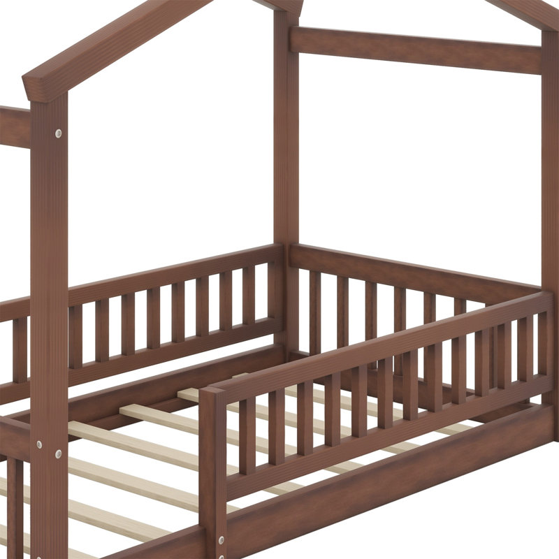 Cadre de lit en bois avec clôture, Noyer