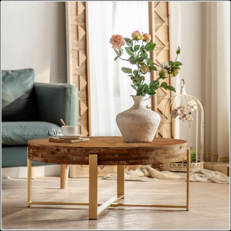 Table basse 31,29 "Modern Retro Splissage, H 13,38 po x L 31,29 po x l 31,29 po, Doré