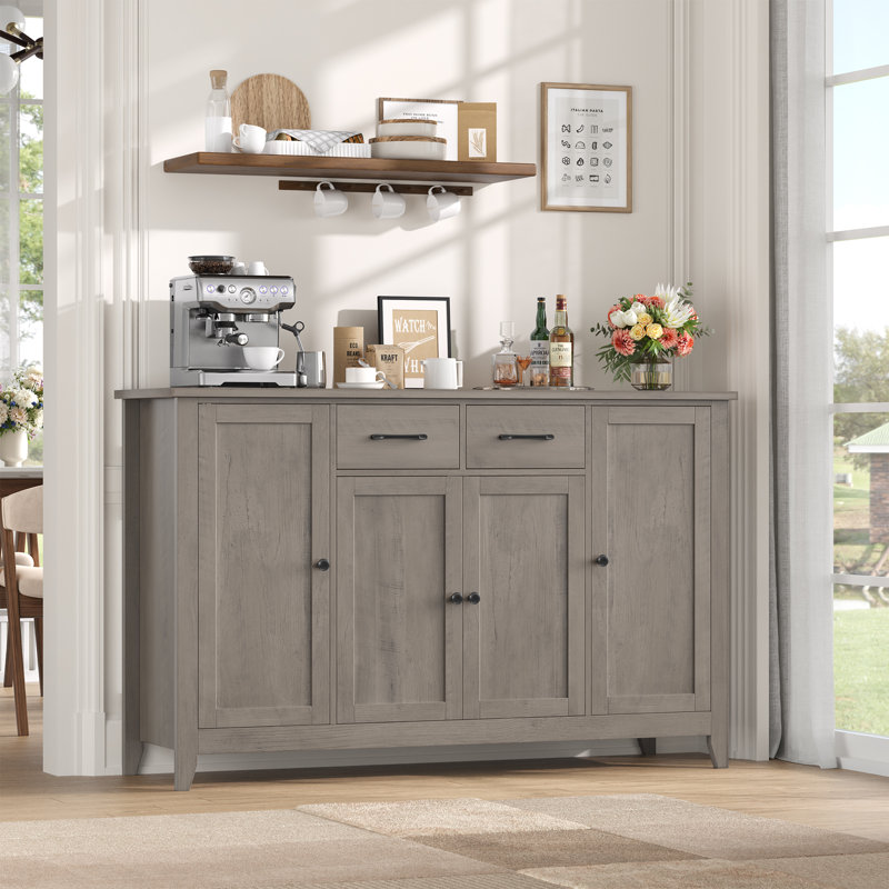55.1'' Sideboard With 2 Drawers, Adjustable Shelves, Gray