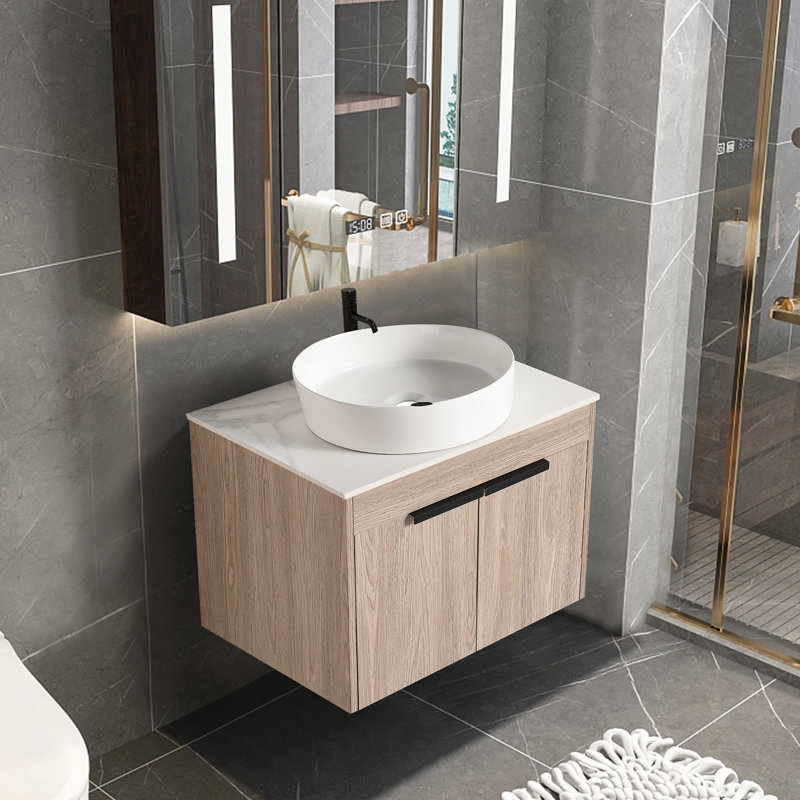 Ensemble de meuble-lavabo mural simple en chêne blanc Mariena de 24 po avec vasque en céramique