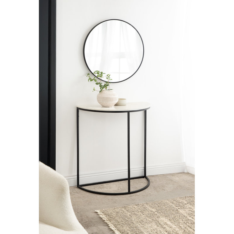 Marble and Metal Half-Circle Console Table, Black