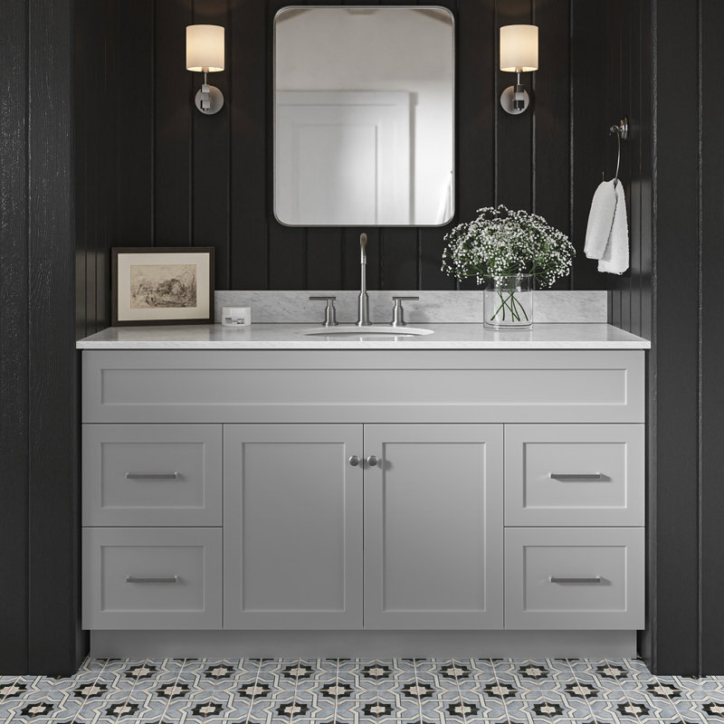 Partham 61'' Single Bathroom Vanity with Carrara Marble Top, Gray