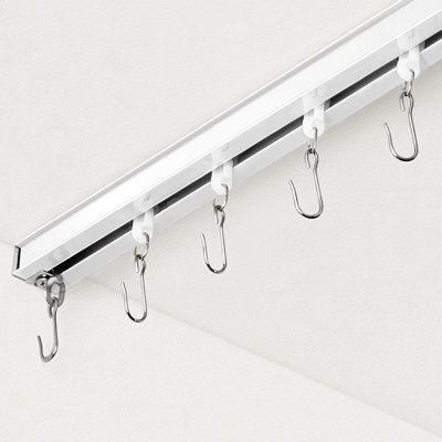 Curtain Track, Ceiling Curtain Track for Room Divider, Ceiling Mount Rail Set with Roller Hooks, White, 6ft - 9ft