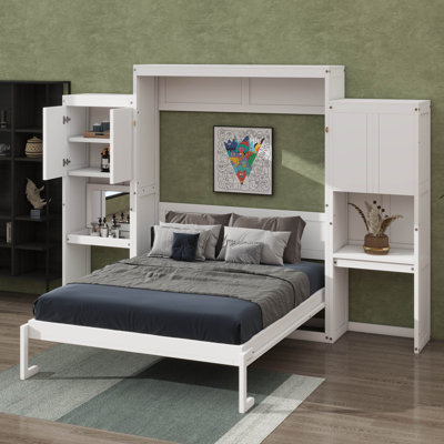 Grand lit escamotable avec bureau, coiffeuse et armoires