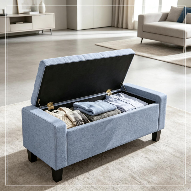 Rangement capitonné Sefton avec pieds en bois, Gris foncé