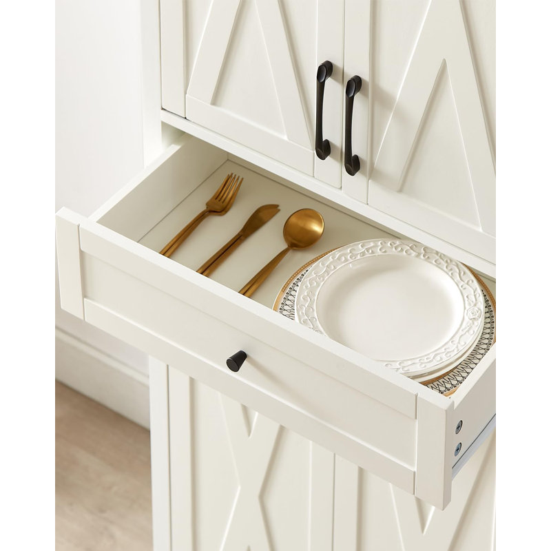 Armoire de cuisine 68 "avec tablettes réglables, grande armoire de rangement Farmhouse, Blanc