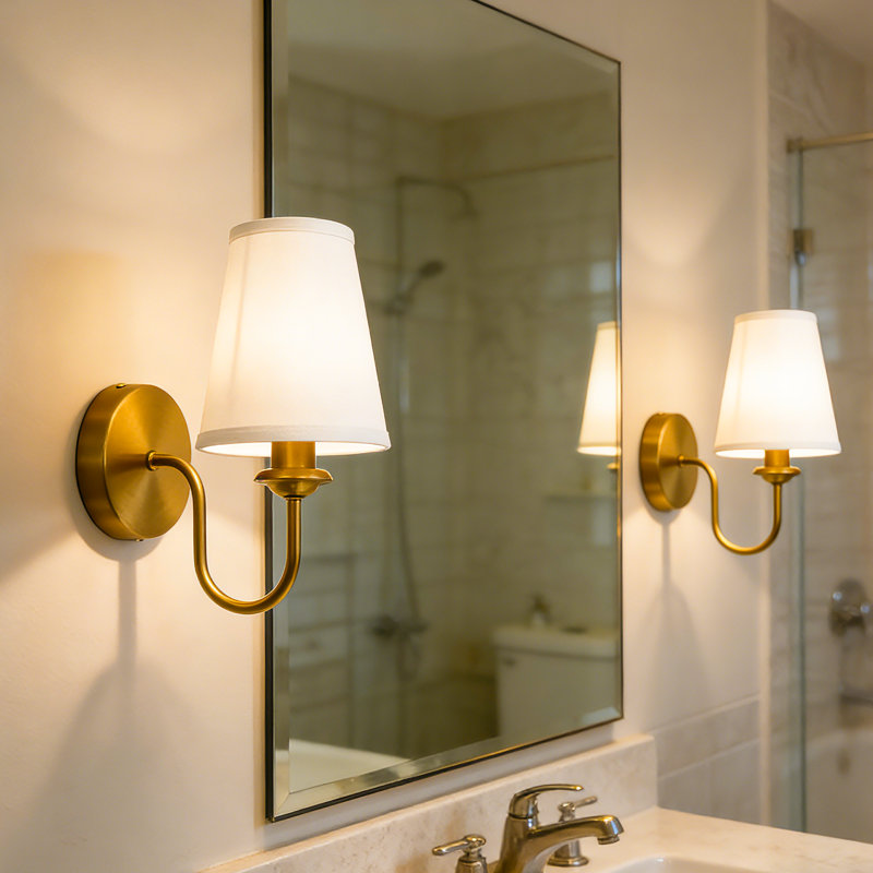 Ensemble de 2 appliques murales à abat-jour en tissu classique, éclairage simple E12, lampe murale de ferme pour miroir de salle de bain, salon, chevet