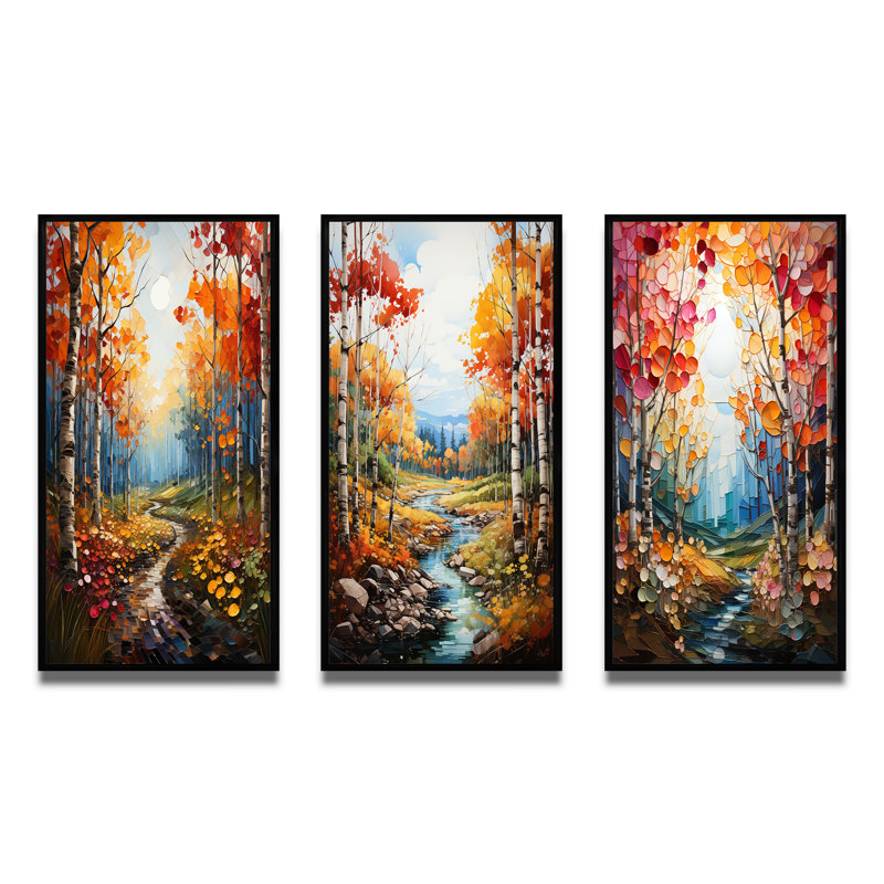 «Birch Woods Autumn Harmony», 3 pièces, Cadre noir, H 28 po x l 36 po