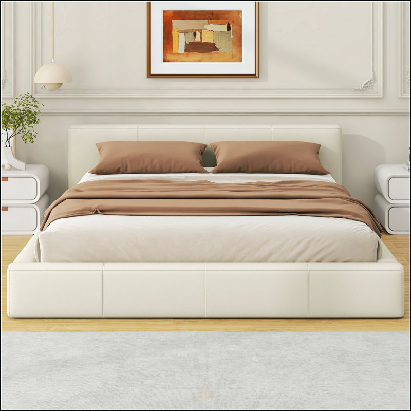 Lit tapissier beige élégant, Grand lit