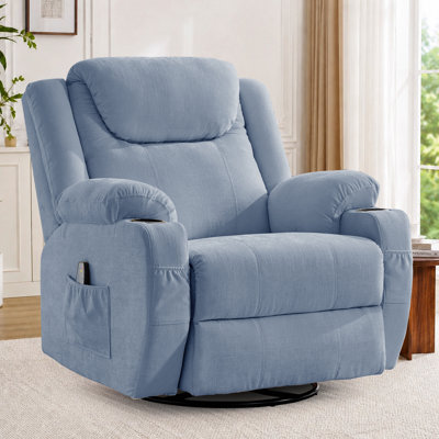 Oversized Recliner Chair, 360° Swivel Recliner for Adults, Rocker Chair With Heat And Massage, swivel chair, Manual Chair with Remote Control and Cup Holder for Living Room, Bed room