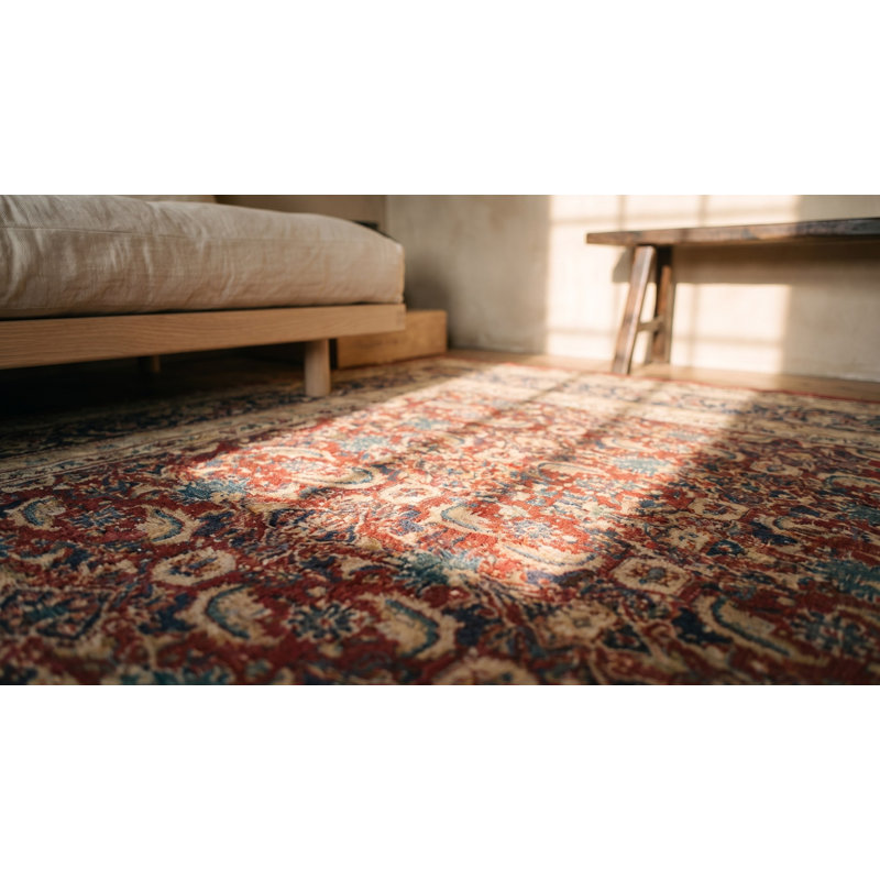 Square Shape Allover Herati Pattern Antique Classic Rich Red Color Agra Rug