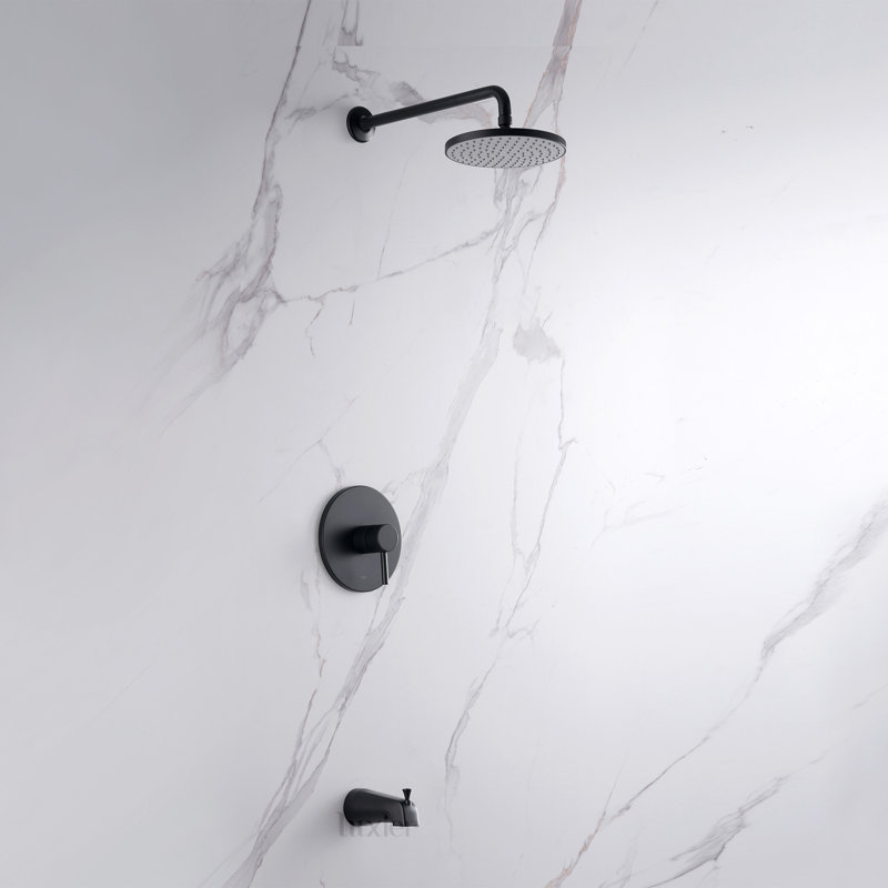 Robinet de baignoire et douche à pression équilibrée avec valve brute Rainfall, Noir mat