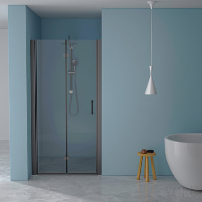 Porte de douche pliante sans cadre avec verre trempé l 32 po x H 72 po, 1/4 po (6 mm), noir mat