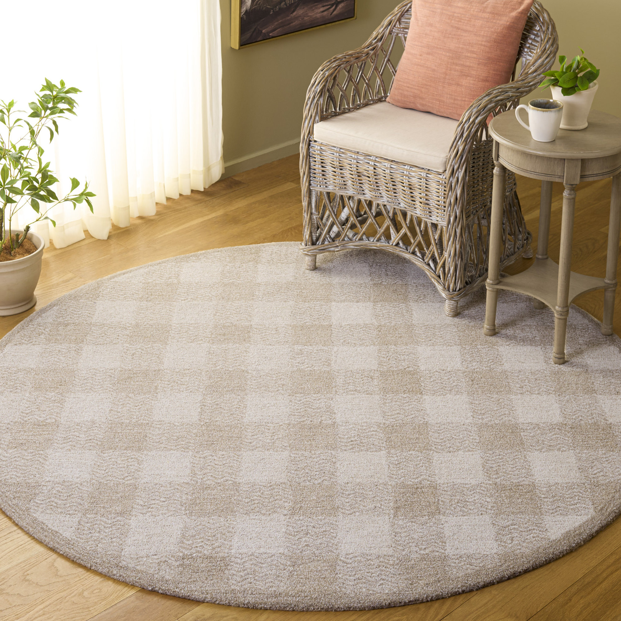 Genre 801 Hand Tufted 80% Wool; 18% Cotton; 2% Fiber Checkered Rug, Round 6'