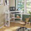 Bureau en coin Lambrecht avec tablettes de rangement, bureau d'ordinateur triangulaire avec plateau à clavier et étagères pour petits espaces, bureau d'écriture compact à 90 degrés pour bureau d'ordinateur personnel, salon, chambre à coucher-1511877220
